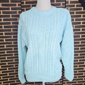 Vintage 90s Robin Egg Aqua Blue Cable Knit Sweater Bulky Oversized Style S/M VGC